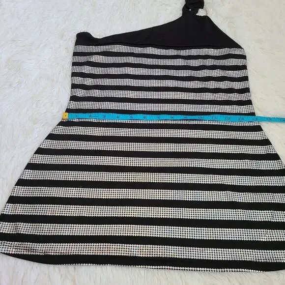 Egen Y2K Black And Silver One Shoulder Blouse SZ M - Picture 7 of 8